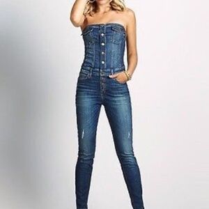 NEW Guess Button-Up Denim  skinny logo Jumpsuit Brand New 8